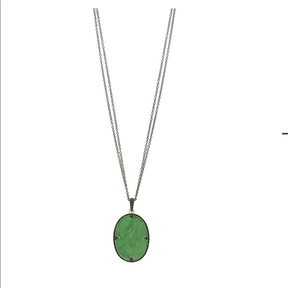 Frieda Rothman NWOT Industrial Finish Double Chain Stone Pendant Necklace